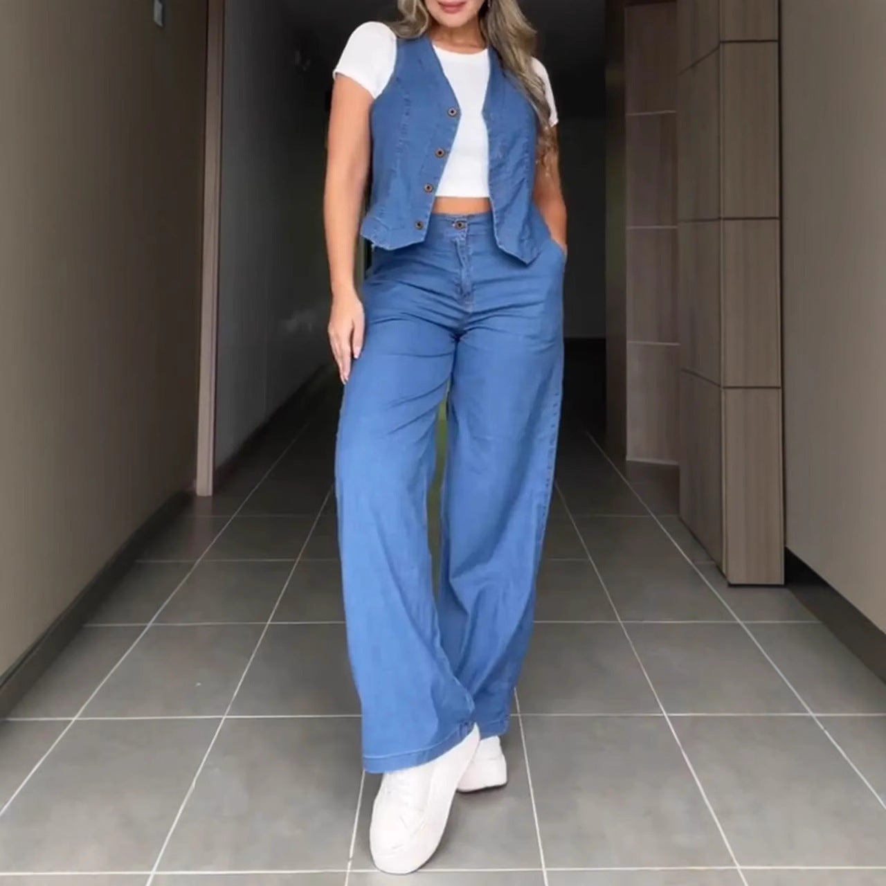 Sleeveless Denim Suit Vest Denim Two-piece Suit