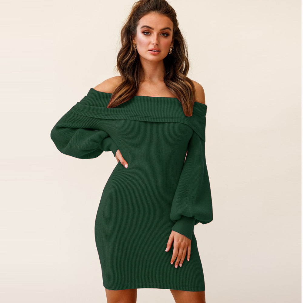 Knit Off Shoulder Lantern Sleeve Dress