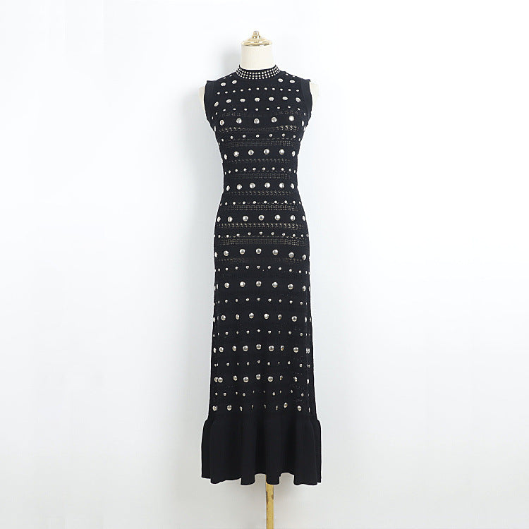 Solid Color Sleeveless Hollow Round Neck Knitted Dress