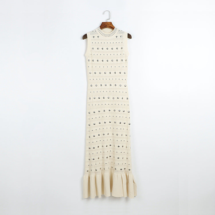 Solid Color Sleeveless Hollow Round Neck Knitted Dress