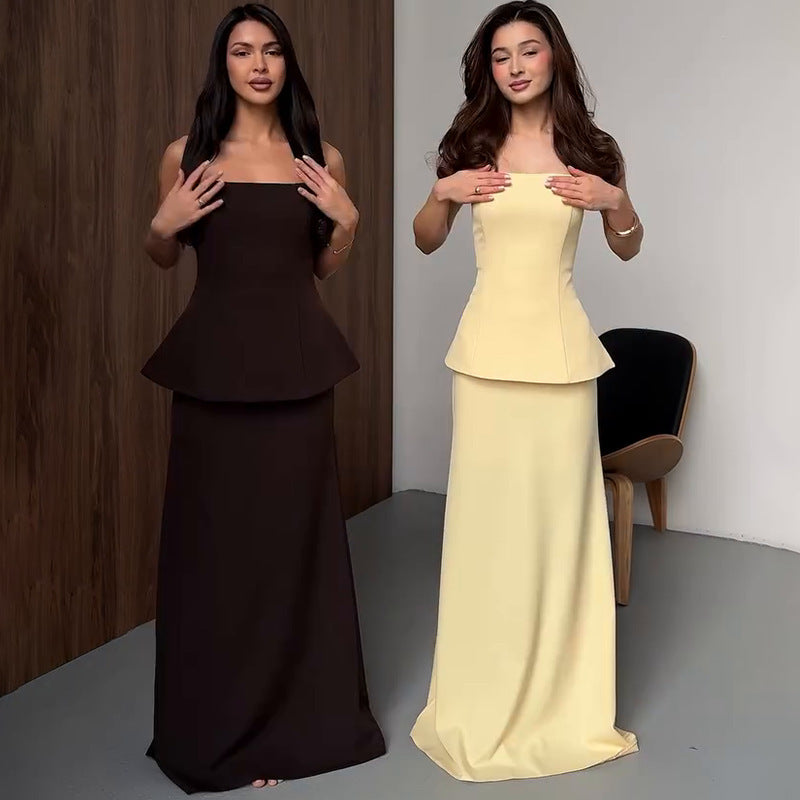 Women's New Solid Color Sleeveless Top Sheath Dress Suit
