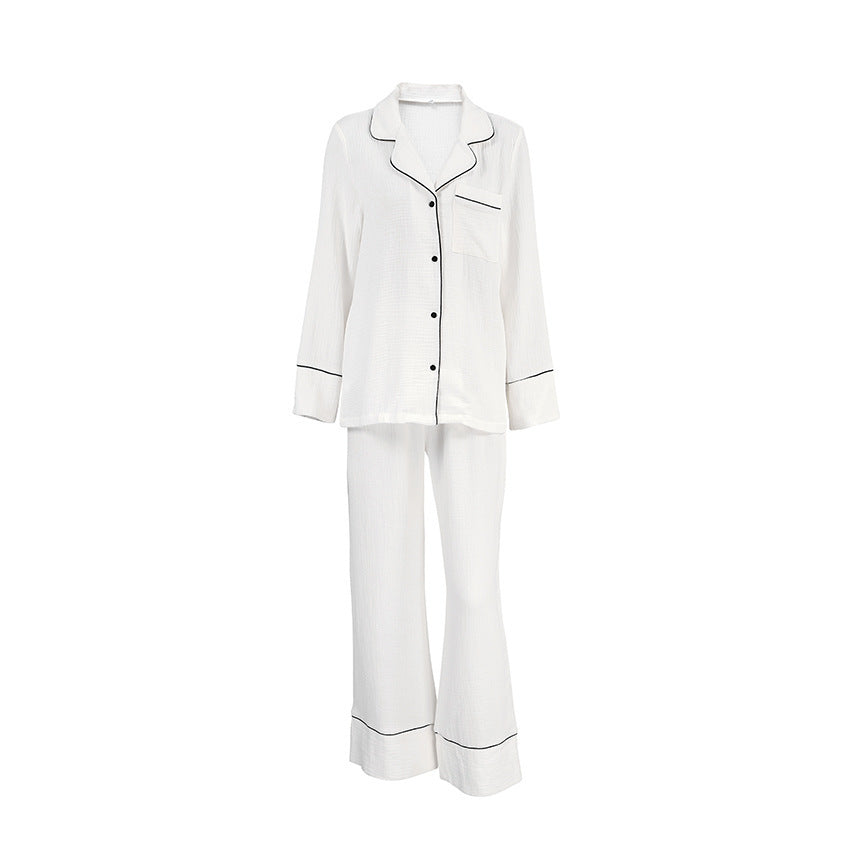Simple And Comfortable Cardigan Pajamas Two-piece White Pocket Long Sleeve Ladies' Homewear