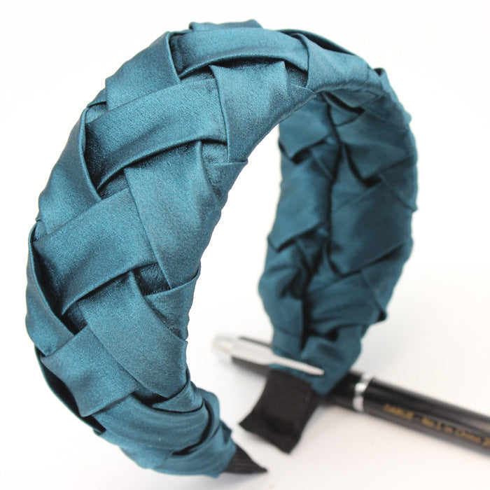 Faux Silk Plaid Satin Crumpled Solid Color Wide-Brimmed Headband