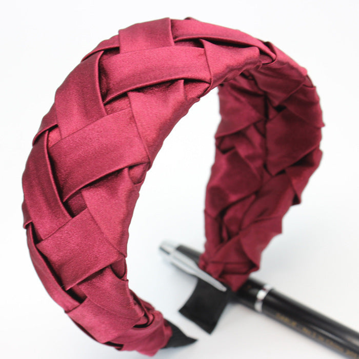 Faux Silk Plaid Satin Crumpled Solid Color Wide-Brimmed Headband