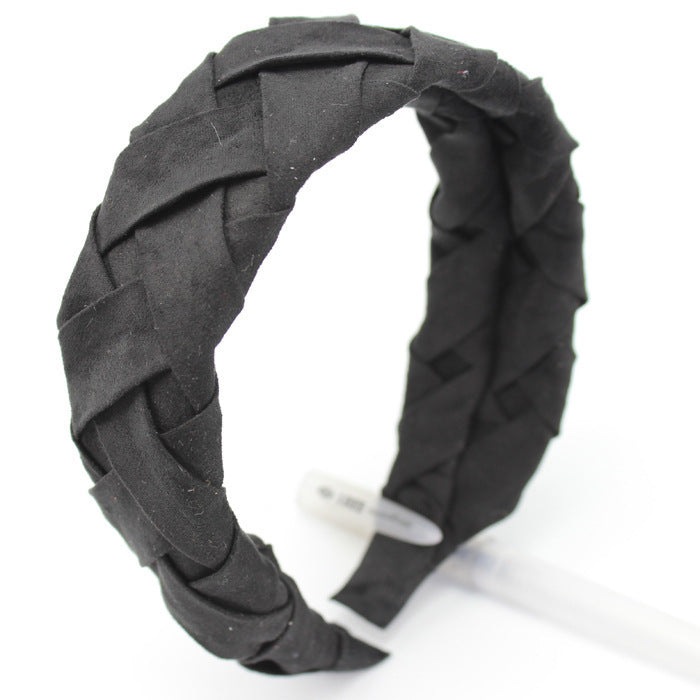 Faux Silk Plaid Satin Crumpled Solid Color Wide-Brimmed Headband