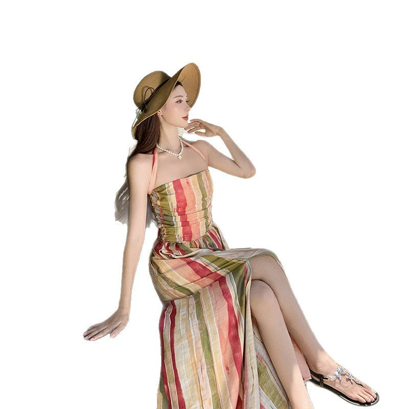 Waist Slimming Elegant Long Pure Style Tube Top Vacation Style Dress