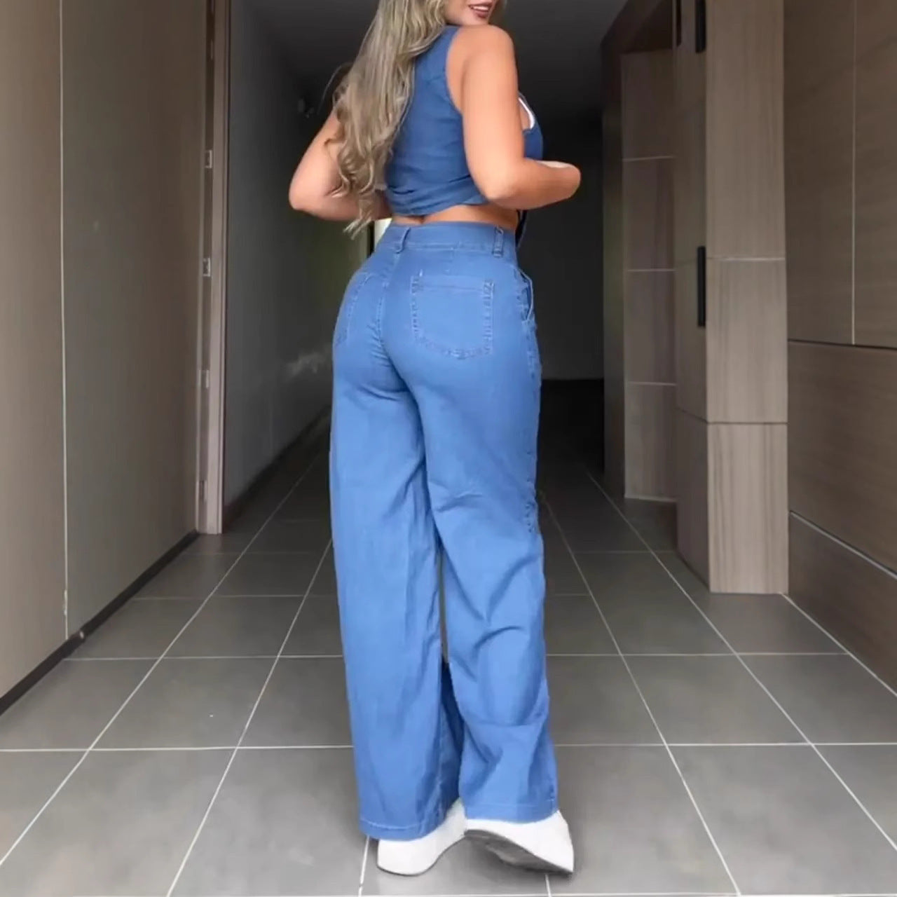 Sleeveless Denim Suit Vest Denim Two-piece Suit