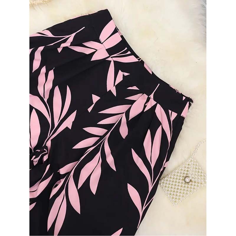 Women's 2 Piece Outfits Plants Graphic Print Crop Halter Top And Wide Leg Pants Set