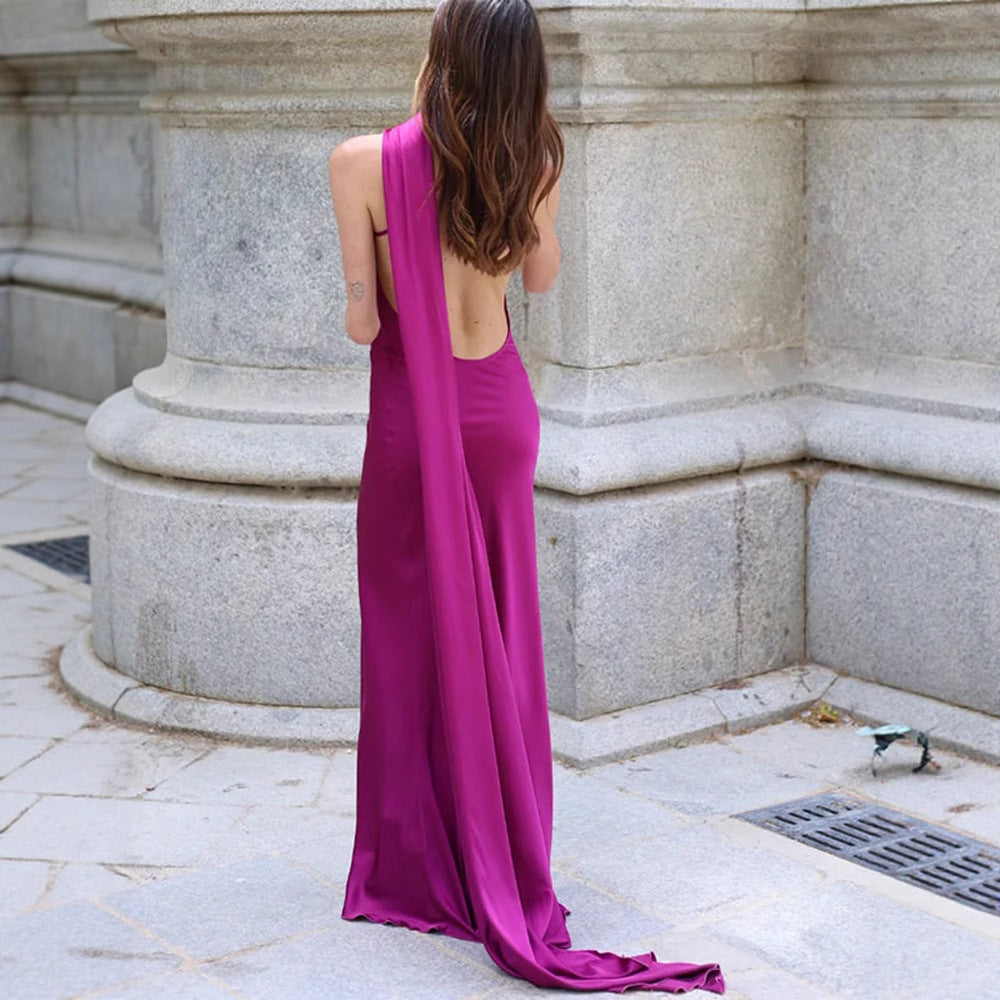 Summer Women's Elegant Lady Sleeveless Halter Backless Ribbon Dress For Women