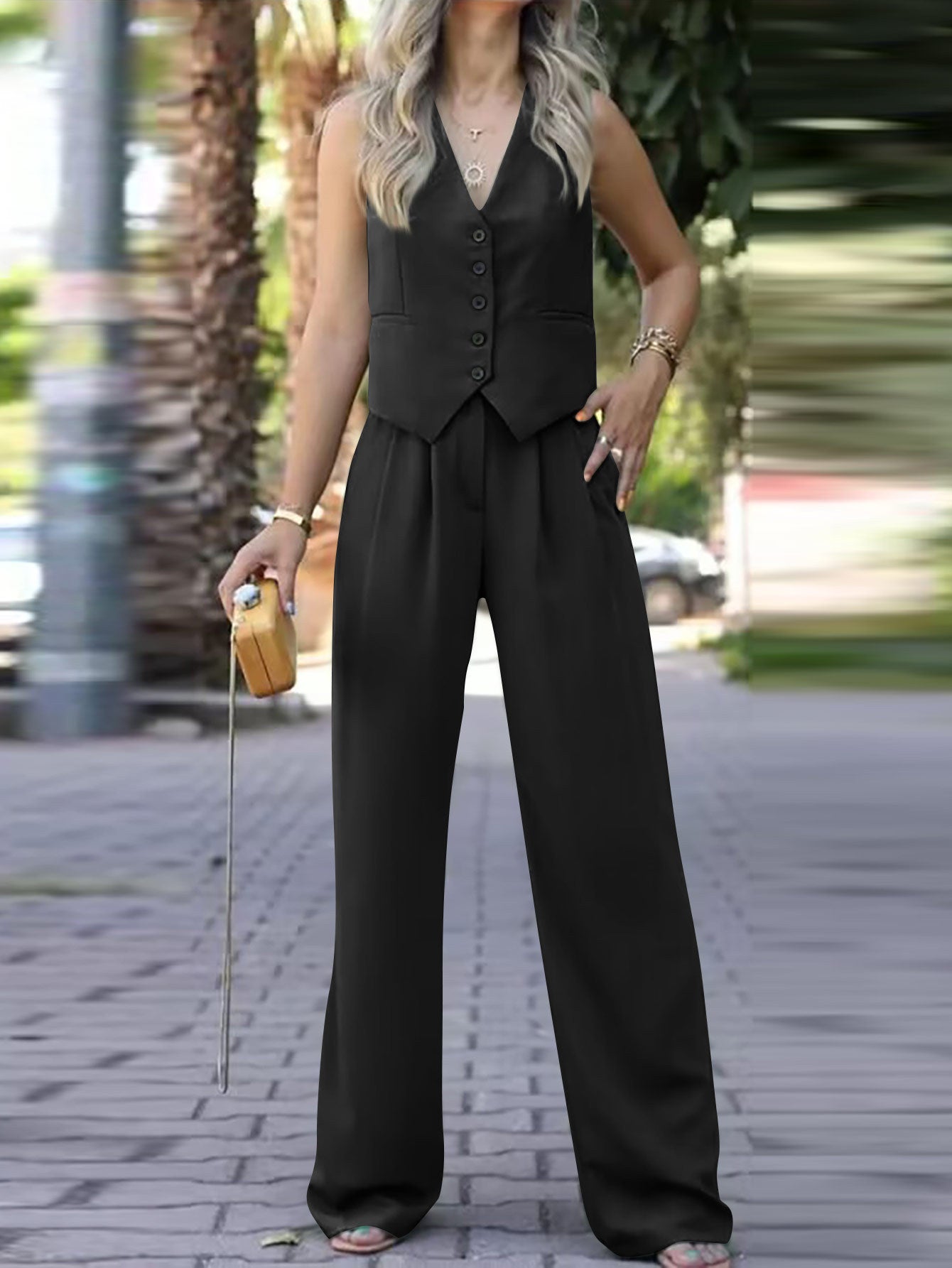 Women's Sleeveless Waistcoat Vest Casual Suit