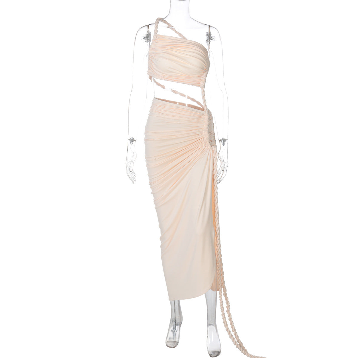 Fashion One Shoulder Tube Top Backless Hollow Tether Ruched Dress
