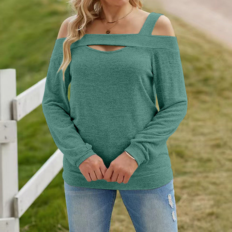 Womens Cold Shoulder Top Cut Out Long Sleeve Basic T Shirts Casual Blouse Tshirts