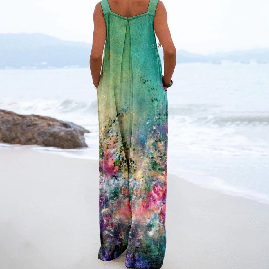 Summer Women's Vintage Print Jumpsuit European And American Loose Sleeveless