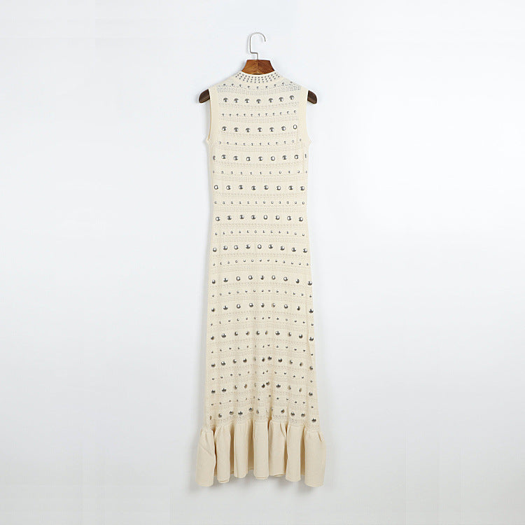 Solid Color Sleeveless Hollow Round Neck Knitted Dress