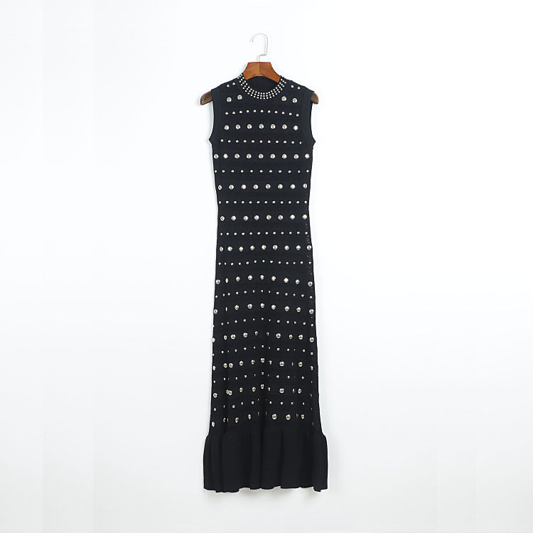 Solid Color Sleeveless Hollow Round Neck Knitted Dress
