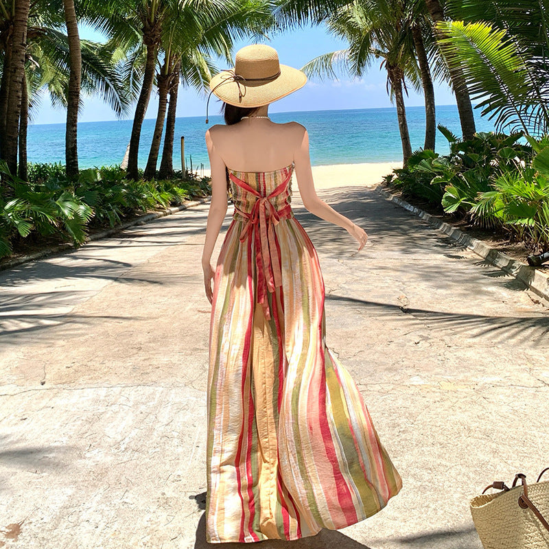 Waist Slimming Elegant Long Pure Style Tube Top Vacation Style Dress