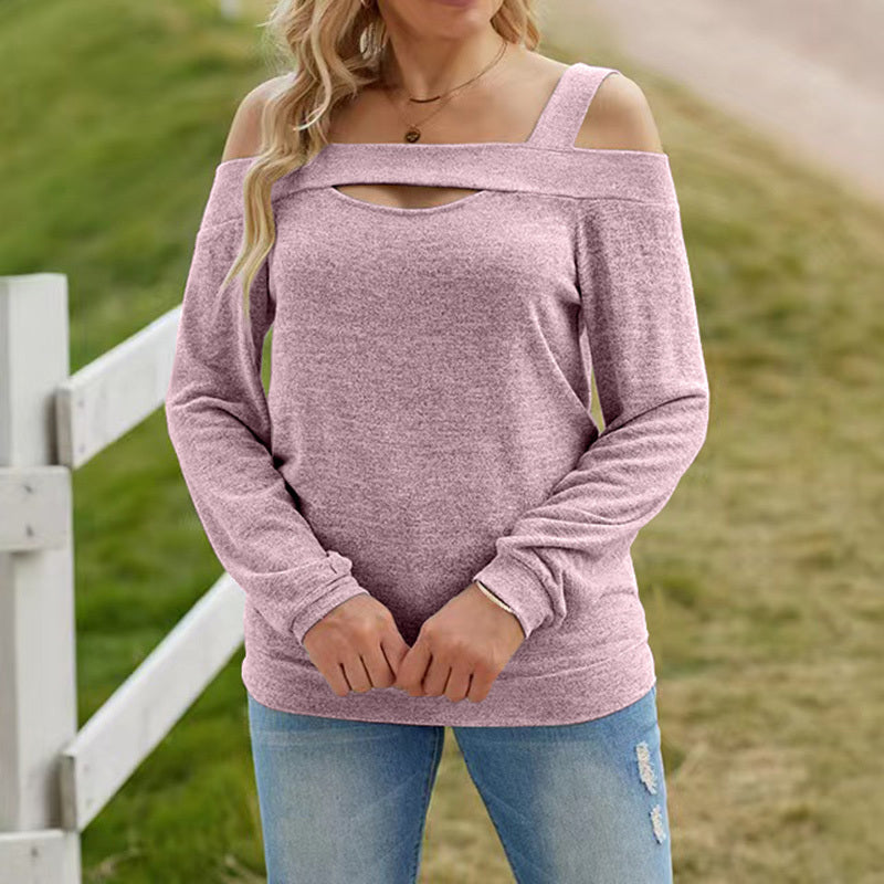 Womens Cold Shoulder Top Cut Out Long Sleeve Basic T Shirts Casual Blouse Tshirts