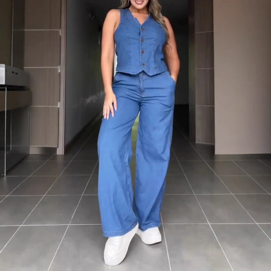 Sleeveless Denim Suit Vest Denim Two-piece Suit