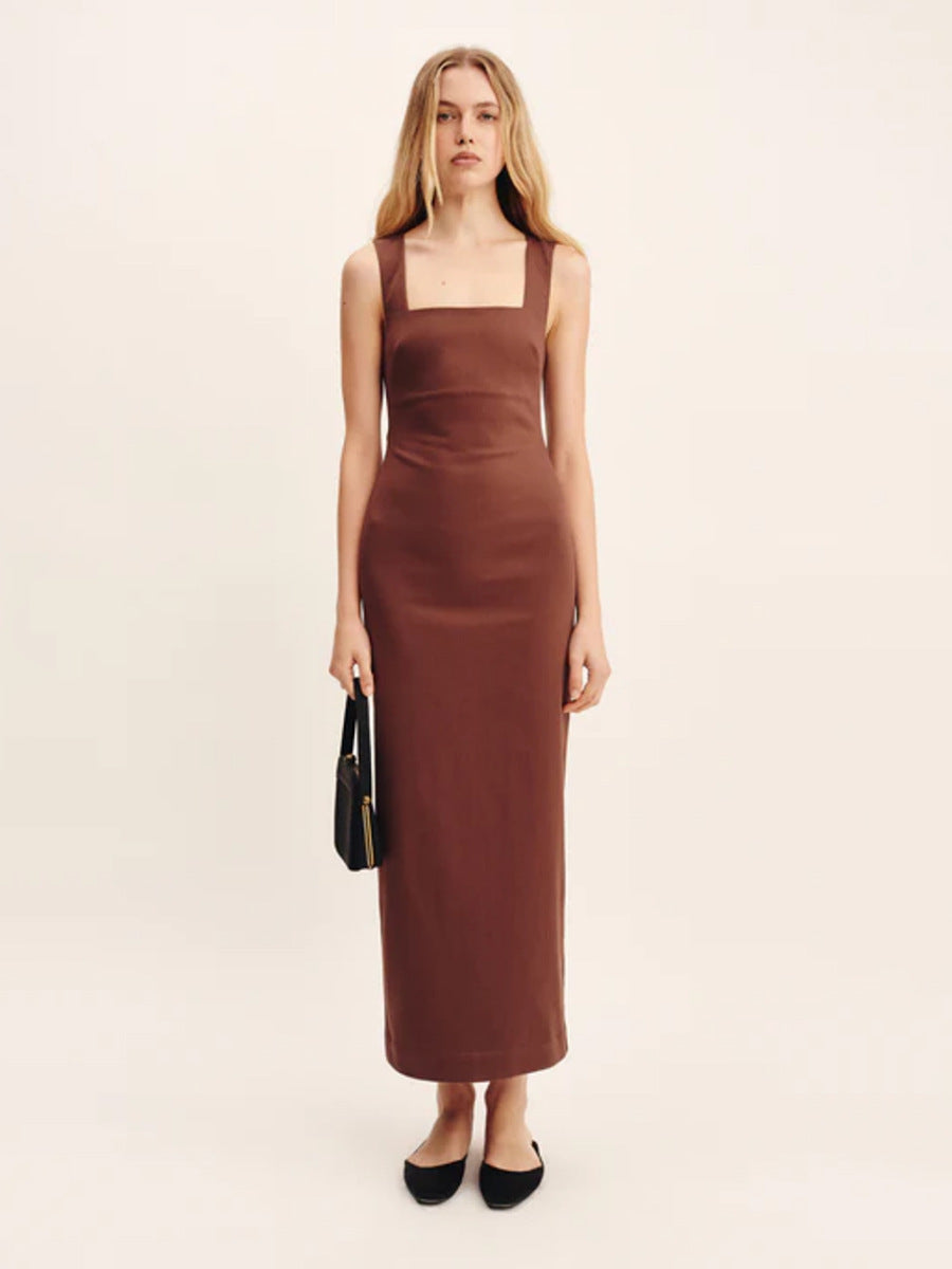 Simple Solid Color Square Collar Sling Dress