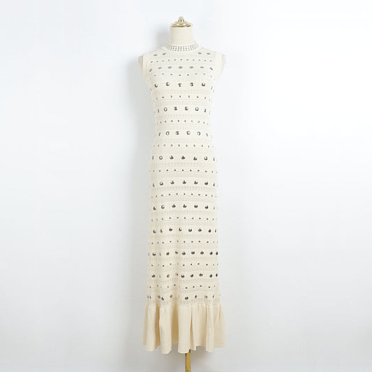 Solid Color Sleeveless Hollow Round Neck Knitted Dress