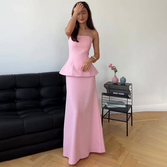 Women's New Solid Color Sleeveless Top Sheath Dress Suit