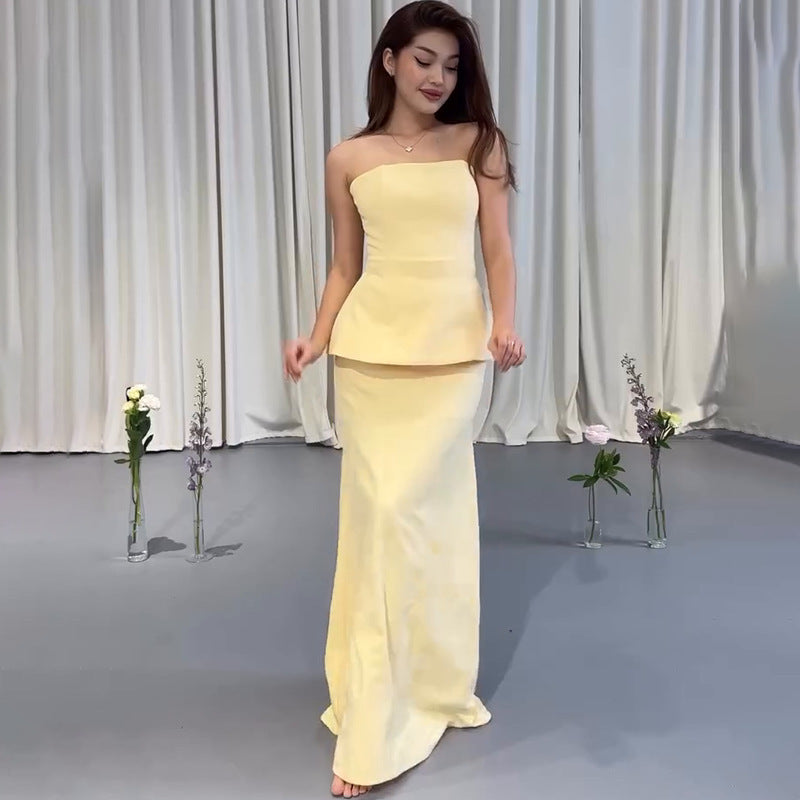 Women's New Solid Color Sleeveless Top Sheath Dress Suit
