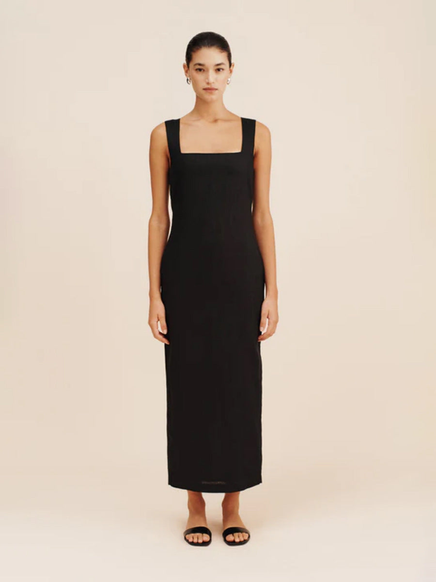 Simple Solid Color Square Collar Sling Dress