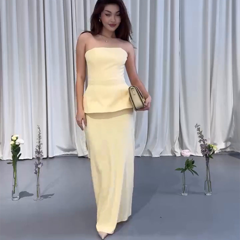 Women's New Solid Color Sleeveless Top Sheath Dress Suit