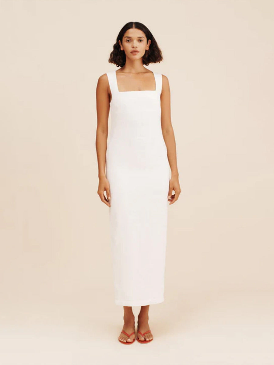 Simple Solid Color Square Collar Sling Dress
